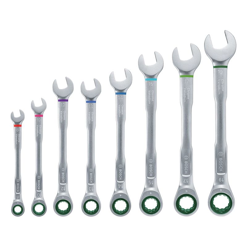 آچار یکسر تخت و یکسر رینگی جغجغه ای بوش مدل wrench set 8 کد 1600a027ps بسته 8 عددی